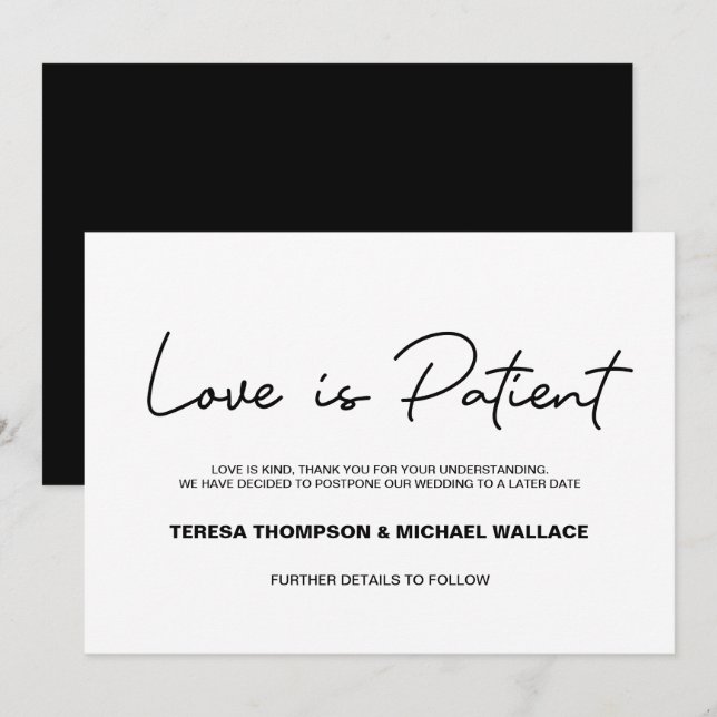 Change of Plans Love is Patient Wedding Postponed Invitation (Front/Back)