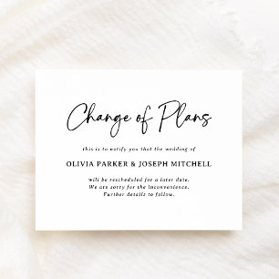 Change of Plans   Modern Black and White Script Postcard