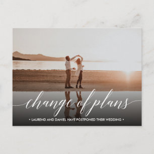CHANGE OF PLANS Modern calligraphy landscape photo Announcement Postcard