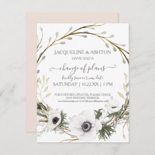 Change of Plans Modern Pink White Floral Greenery Invitation