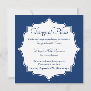 Change of Plans Navy Postponed Wedding Update Card