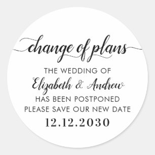 Change of Plans New Date Chic Postponement Wedding Classic Round Sticker