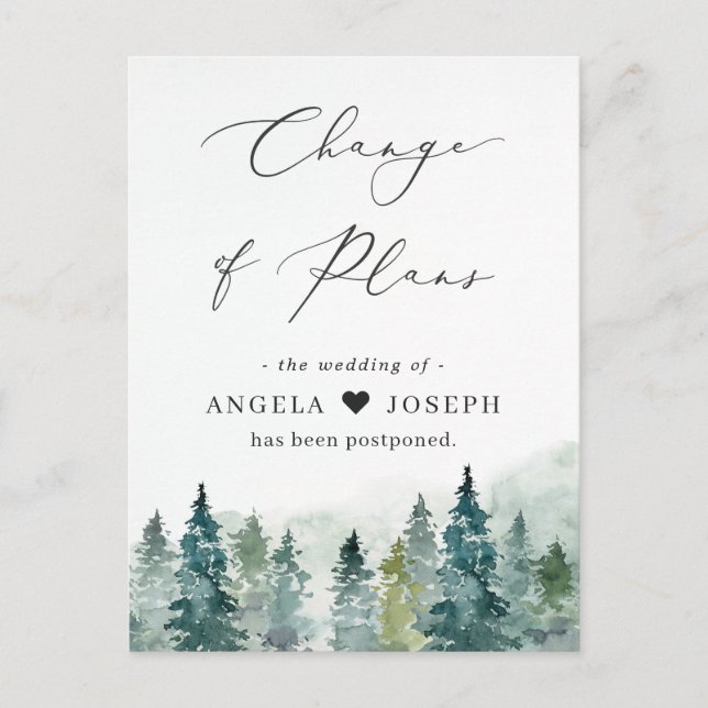 Change of Plans New Date Winter Forest Pine Trees Postcard (Front)