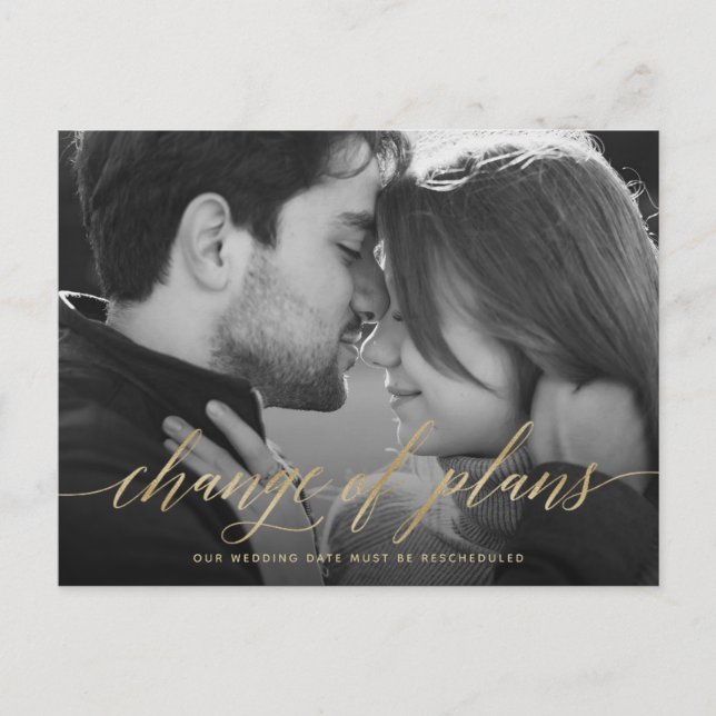 Change of Plans | Photo Wedding Postponement Postcard (Front)