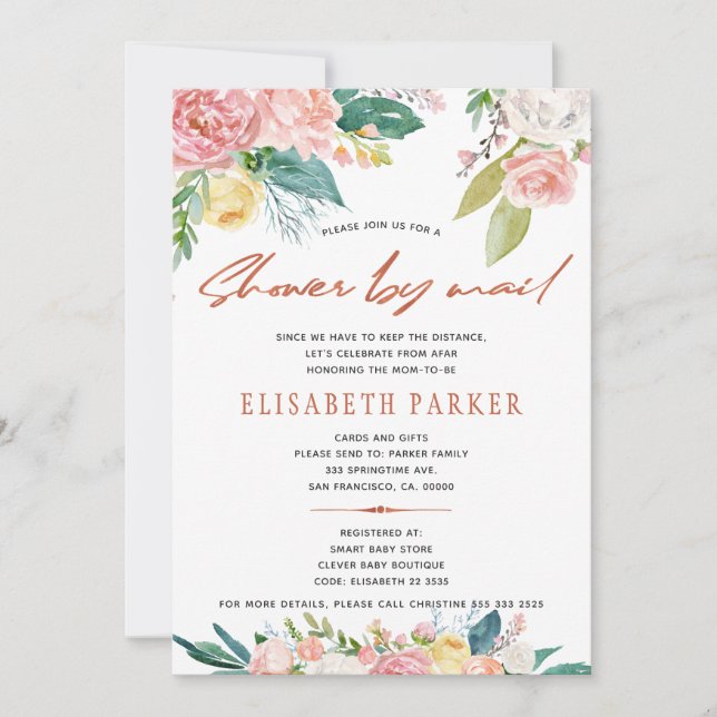 Change of plans pink floral baby shower by mail invitation (Front)
