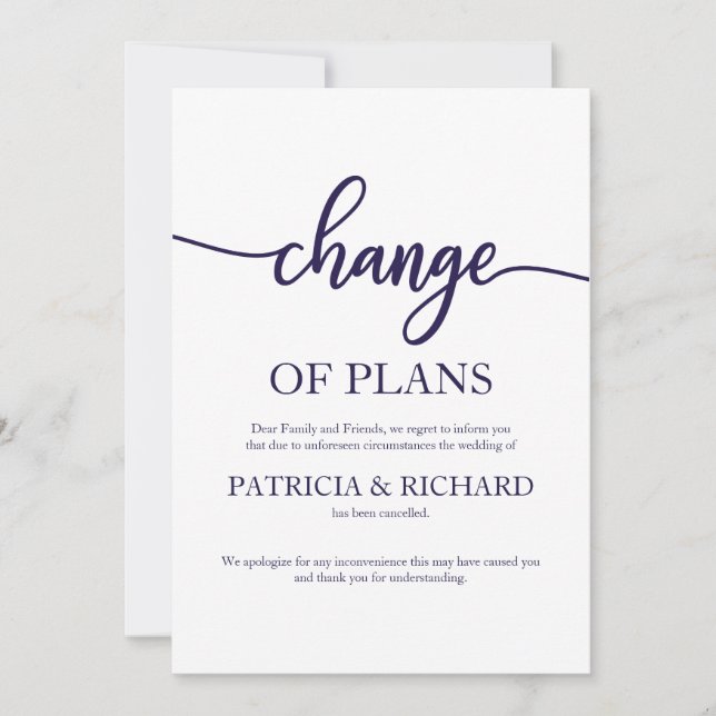 Change Of Plans Postponed Cancelled Wedding Invitation (Front)