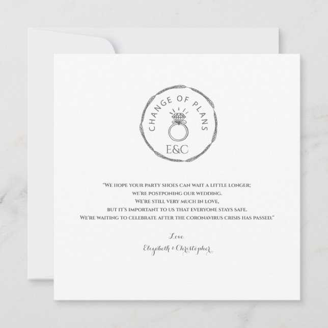 Change Of Plans Postponed Modern Monogram Announcement (Front)