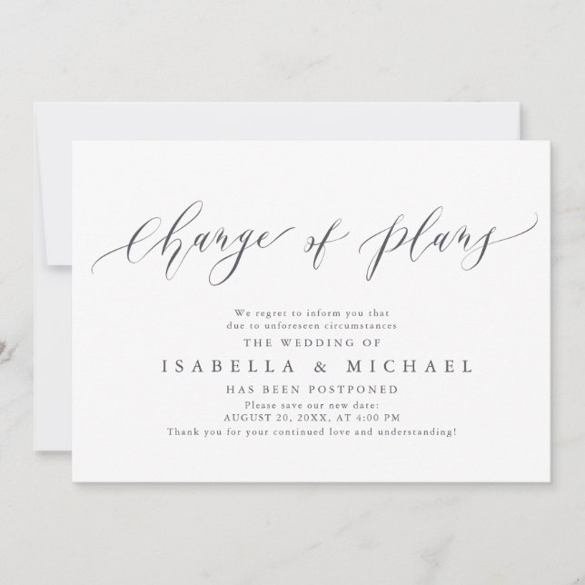 Change Of Plans Postponed Wedding Announcement (Front)