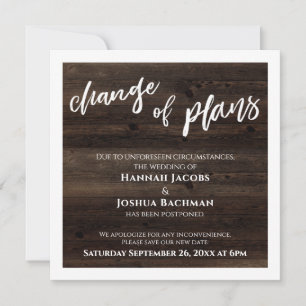 Change of Plans Postponed Wedding Rustic Wood Card