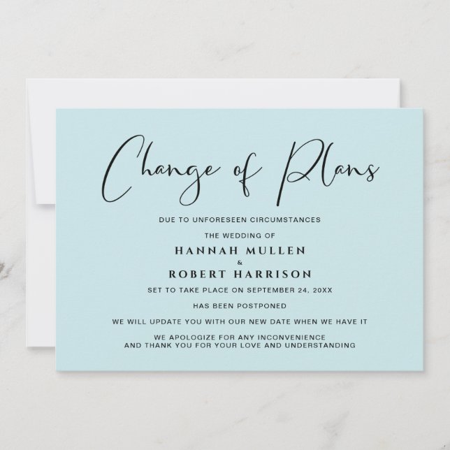 Change of Plans Postponement Sea Blue Wedding Announcement (Front)