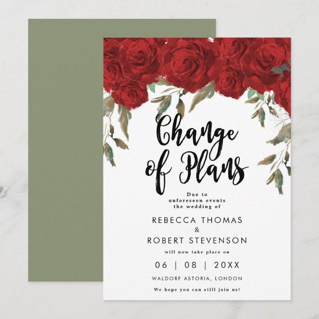 change of plans red roses wedding invitation (Front/Back)