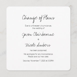 Change of Plans Reschedule Photo Wedding or Event Invitation