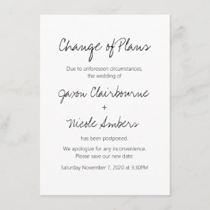 Change of Plans Reschedule Photo Wedding or Event Invitation