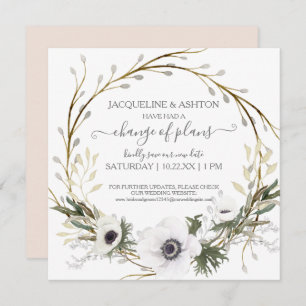 Change of Plans Script Blush Pink Floral Greenery Invitation