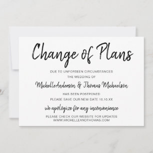 Change of Plans simple Black and White Save The Date