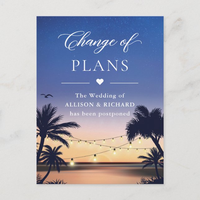 Change of Plans Summer Palm Beach String Lights Postcard (Front)
