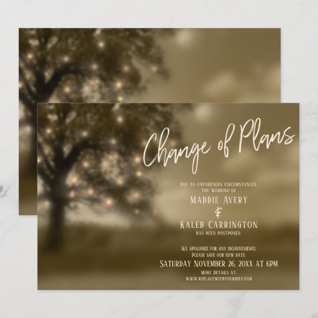 Change of Plans Tree Lights Postponed Wedding Card (Front/Back)