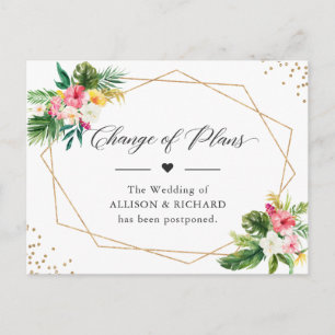 Change of Plans Tropical Floral Leaves Geometric Postcard