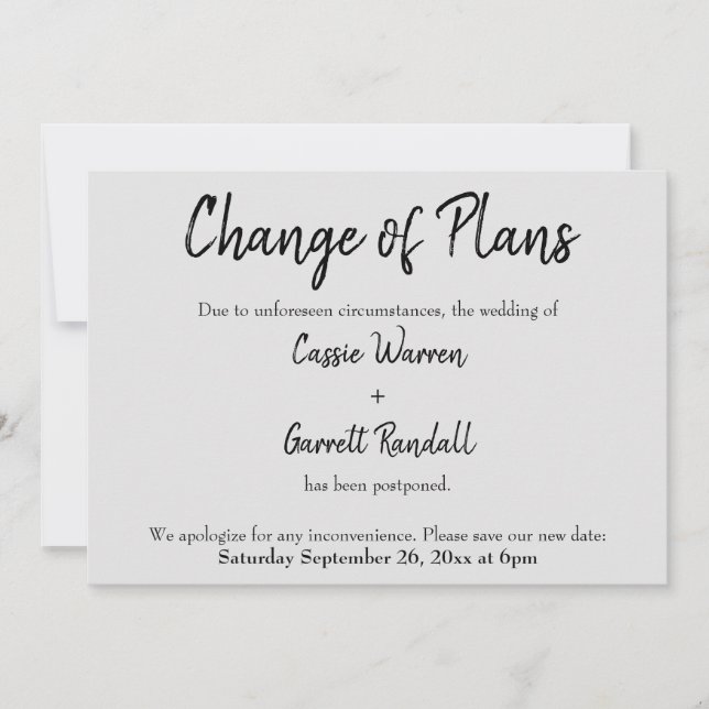 "Change of Plans" Wedding Black on Grey Card (Front)