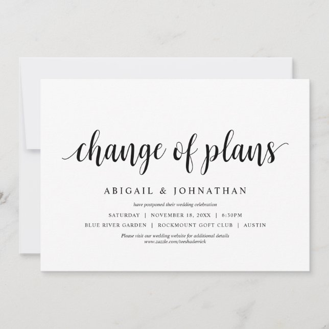 Change of plans, Wedding Change the date Invitation (Front)
