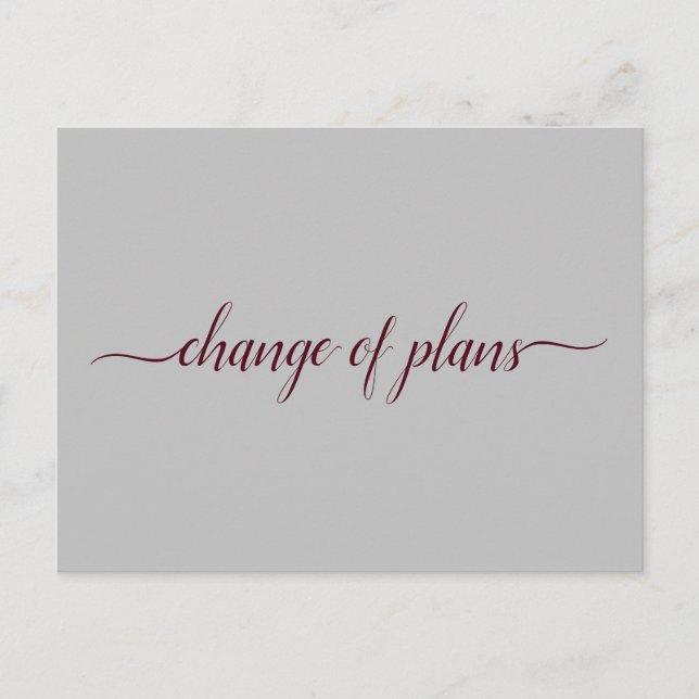 Change of Plans Wedding Postponed Burgundy & Grey Announcement Postcard (Front)