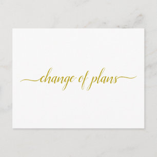 Change of Plans Wedding Postponed Gold on White Announcement Postcard