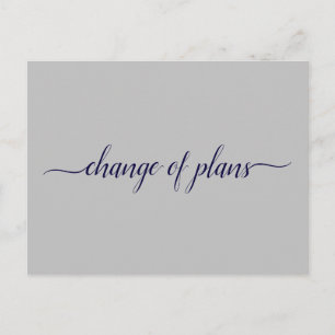 Change of Plans Wedding Postponed Navy Blue & Grey Announcement Postcard