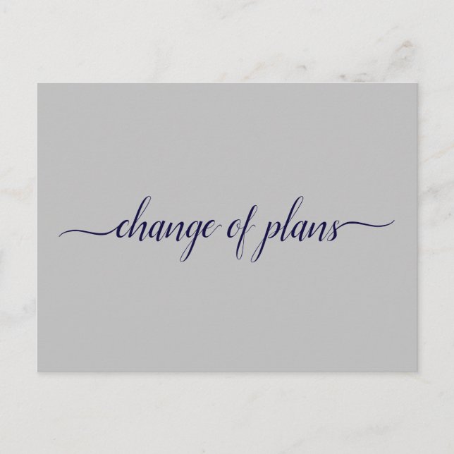Change of Plans Wedding Postponed Navy Blue & Grey Announcement Postcard (Front)