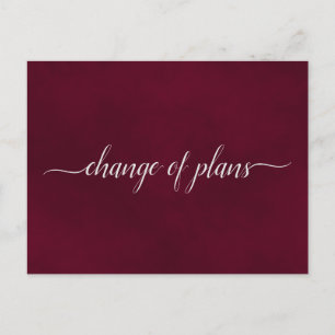 Change of Plans Wedding Postponed Simple Burgundy Announcement Postcard