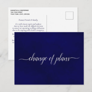 Change of Plans Wedding Postponed Simple Navy Blue Announcement Postcard
