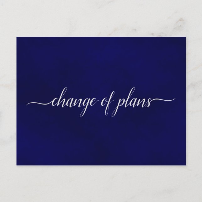 Change of Plans Wedding Postponed Simple Navy Blue Announcement Postcard (Front)