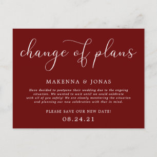 Change of Plans Wedding Postponement Announcement Postcard