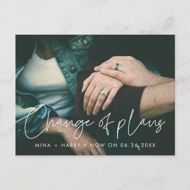 Change of plans wedding update announcement postcard (Front)