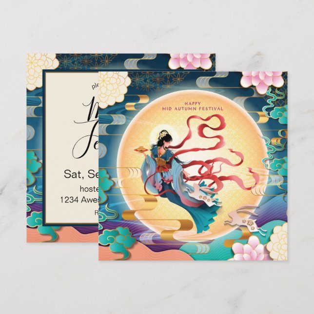 Chang'e on the Moon Mid-Autumn Festival Invitation (Front/Back)