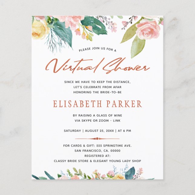 Change plans BUDGET bridal floral virtual shower (Front)