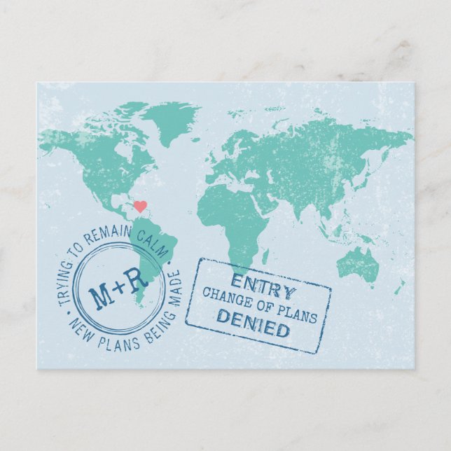 Change Reschedule Date Destination Wedding Travel Announcement Postcard (Front)