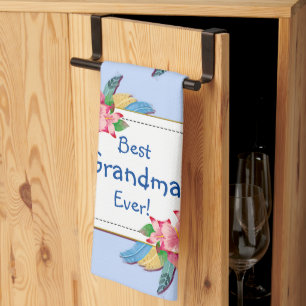 Change Text Add Name Boho Flower Feathers Grandma Tea Towel