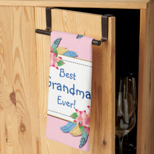 Change Text Add Name Boho Flower Feathers Grandma  Tea Towel
