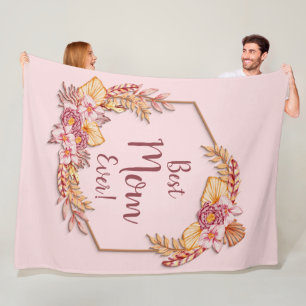 Change Text Add Name Boho Flower Frame Best Mum    Fleece Blanket