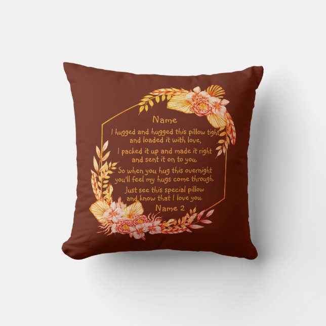 Change Text Add Name Boho Flower Frame Hug Hugged  Cushion (Front)