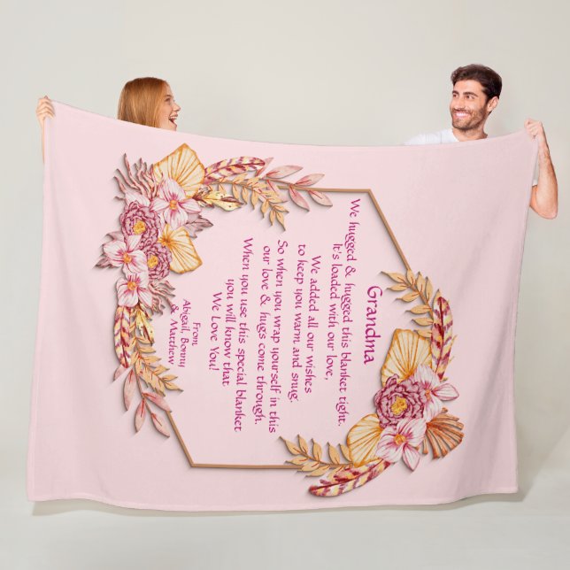 Change Text Add Name Boho Flower Frame Hug Hugged  Fleece Blanket (In Situ)