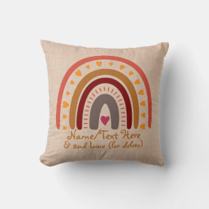 Change Text Add Name Boho Rainbow Heart Pink Beige Cushion