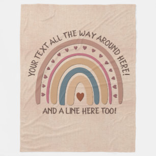 Change Text Add Name Boho Rainbow Heart Soft Brown Fleece Blanket