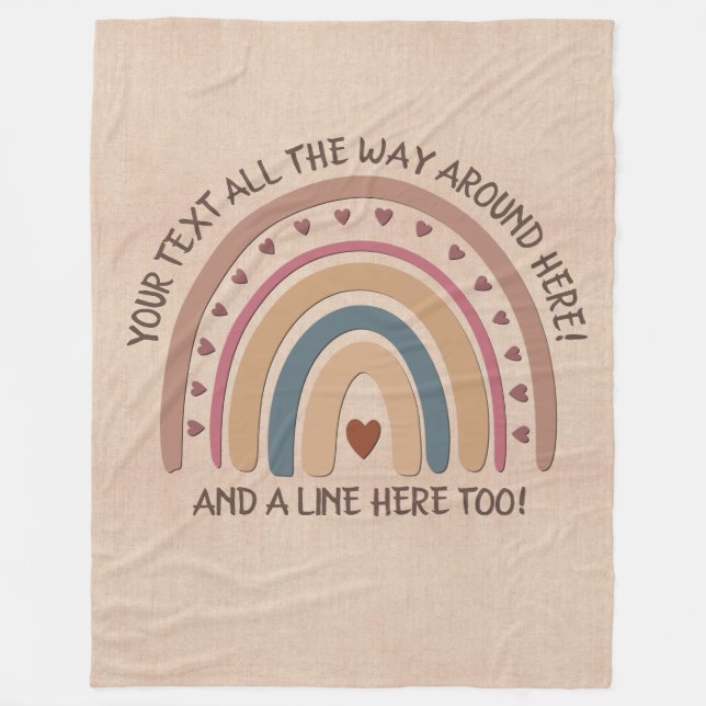 Change Text Add Name Boho Rainbow Heart Soft Brown Fleece Blanket (Front)