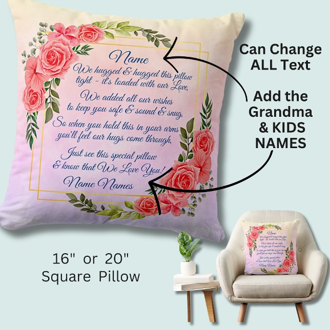 Change Text Add Name Floral Rose I Hug We Hugged   Cushion (Creator Uploaded)