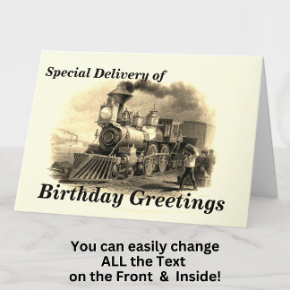 Change Text Add Name Steam Train Happy Birthday Card