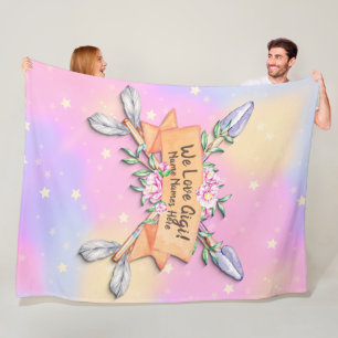 Change Text Add Names Boho Flower Arrows Pinks Fleece Blanket