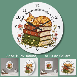 Change Text -Easily Distracted Books & Cats  Large Clock