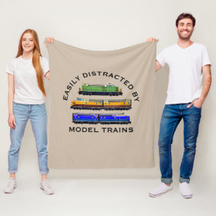 Change Text Easily Distracted Model Trains Diesel  Fleece Blanket