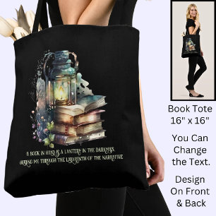 Change Text, Gothic Books & Lantern, Quote, Black Tote Bag